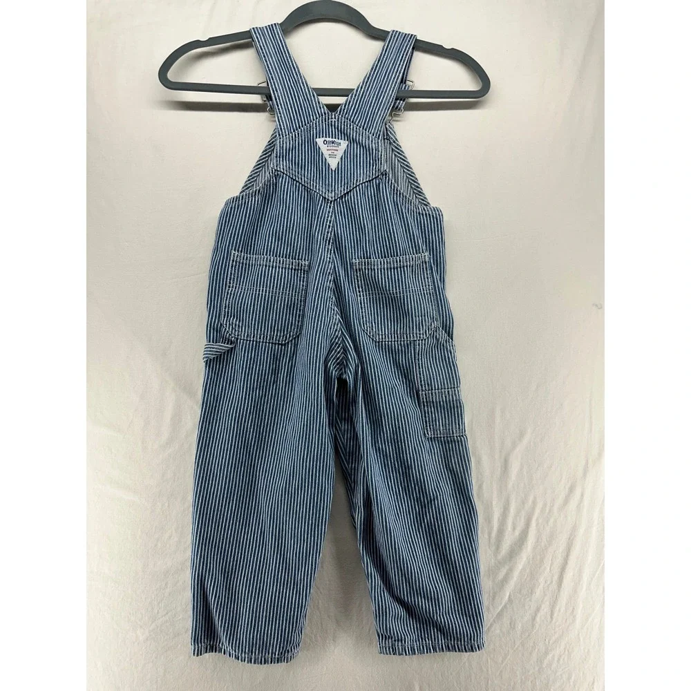 OshKosh B'gosh Kids Blue Hickory Railroad Stripe Denim Overalls Size 4 Vintage‎